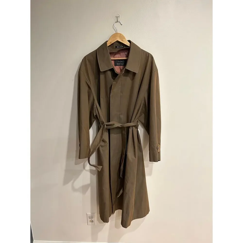 Vintage Barney's New York Brown oversized belted trench coat mens sz 40 S
